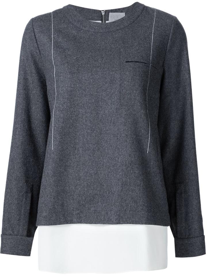 Grey Jason Wu Layered Flannel Jumper, Women's, Size: 8, Wool