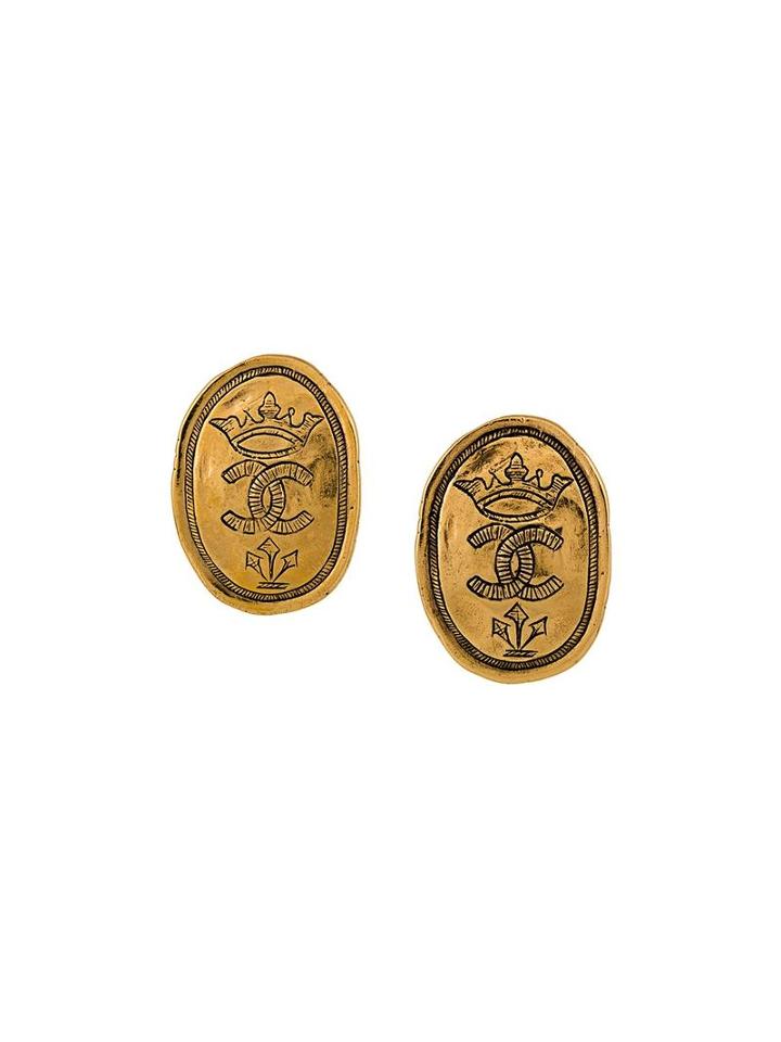 Chanel Vintage Etched Clip-on Earrings, Women's, Metallic