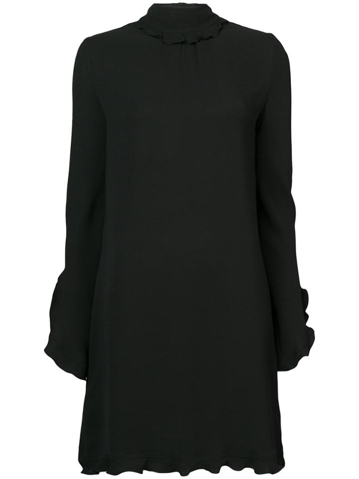 Derek Lam Long Sleeve Mock Neck Open Back Dress With Ruffle Detail -