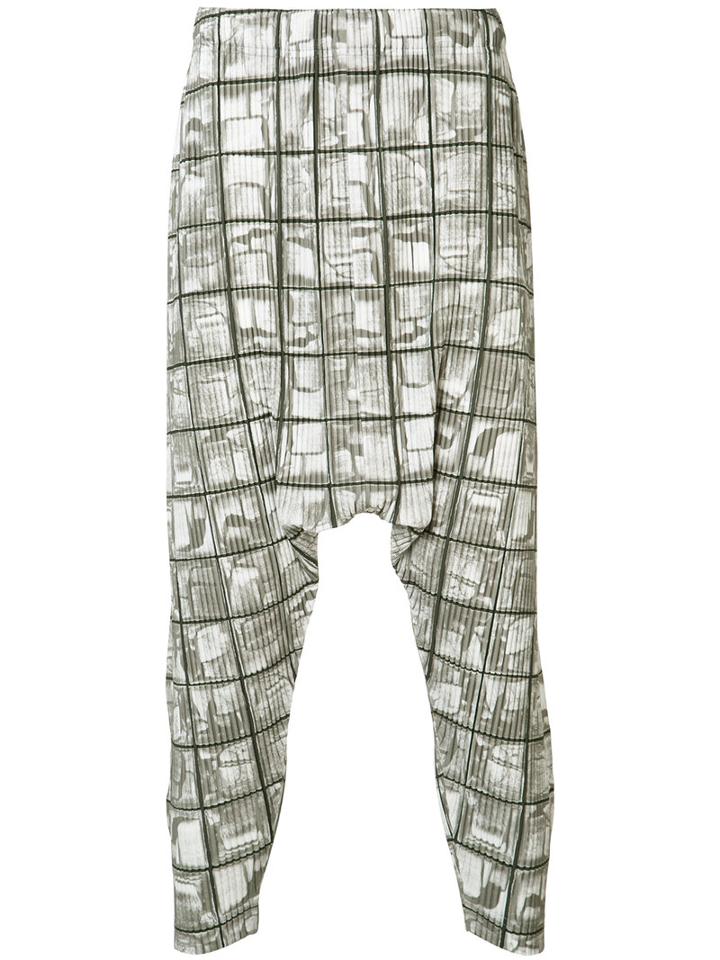 Printed Drop Crotch Trousers - Men - Polyester - 3, Grey, Polyester, Homme Plissé Issey Miyake