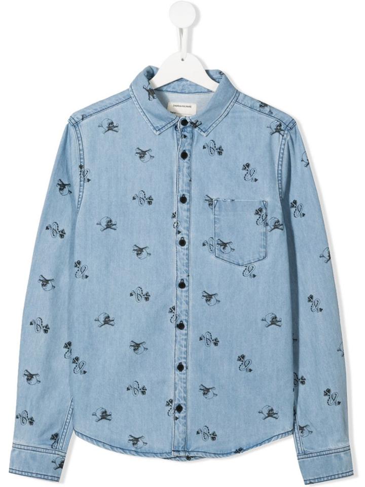 Zadig & Voltaire Kids Printed Denim Shirt - Blue