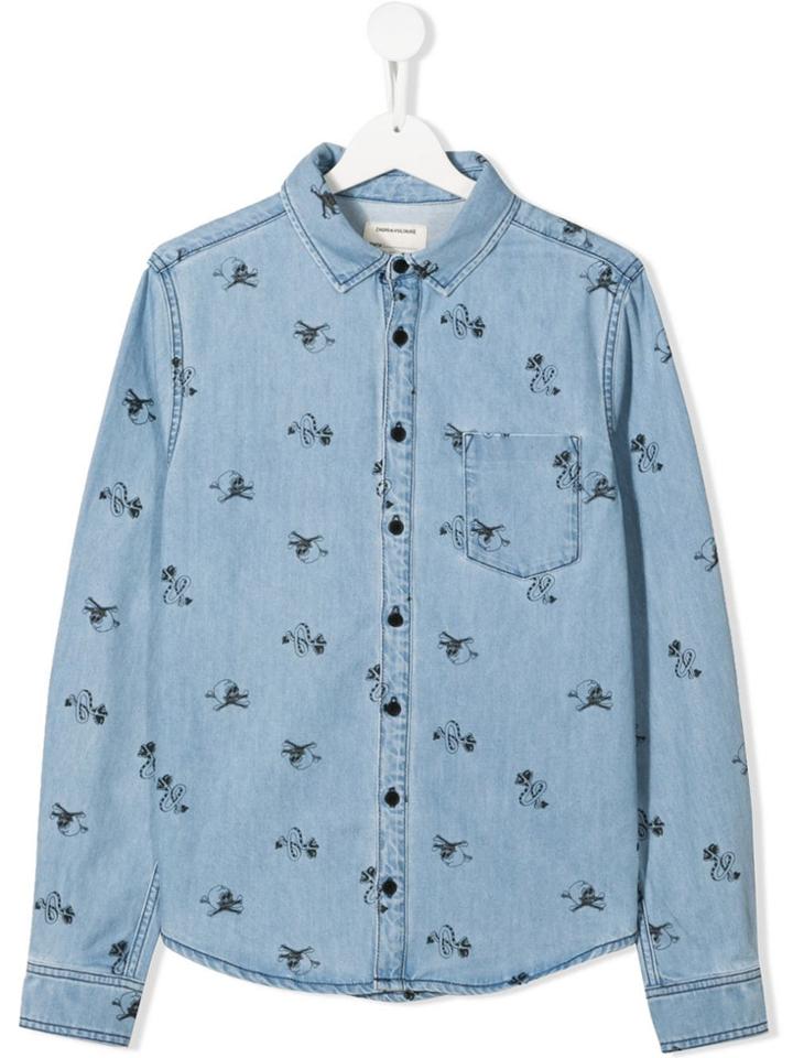 Zadig & Voltaire Kids Printed Denim Shirt - Blue