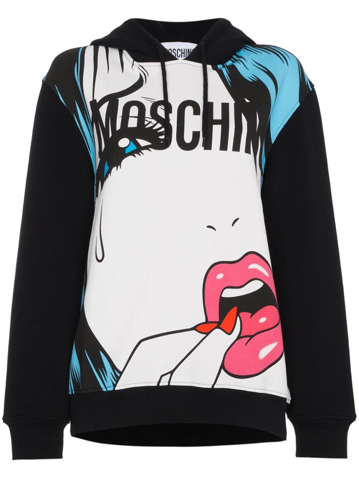 Moschino Oversized Hoodie With Logo Print - Black