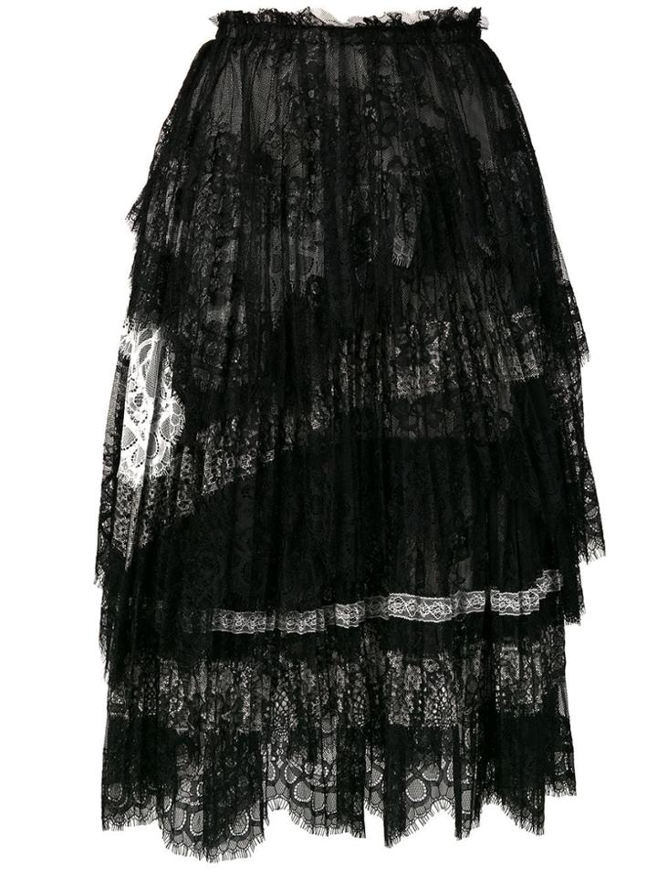 Ermanno Scervino Pleated Lace Skirt - Black
