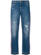 Ermanno Scervino Floral Applique Side Stripe Jeans - Blue