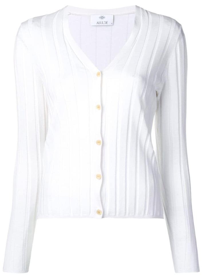Allude Striped Fine-knit Cardigan - White
