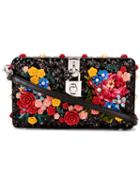 Dolce & Gabbana Rose Embellished Dolce Shoulder Bag, Women's, Black, Calf Leather/polyester/viscose