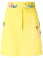 Olympia Le-tan Beaded Patch Fitted Skirt, Women's, Size: 38, Yellow/orange, Cotton