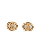 Chanel Vintage Chanel Cc Logos Imitation Pearl Earrings - Gold