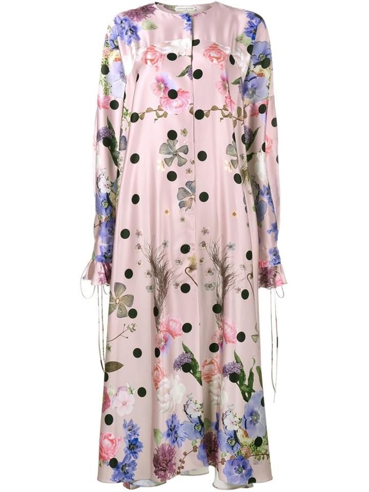 Natasha Zinko Floral Satin Maxi Dress, Women's, Size: 36, Pink/purple, Polyester/spandex/elastane