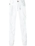 Philipp Plein Distressed Straight Leg Jeans, Men's, Size: 33, White, Cotton/polyester