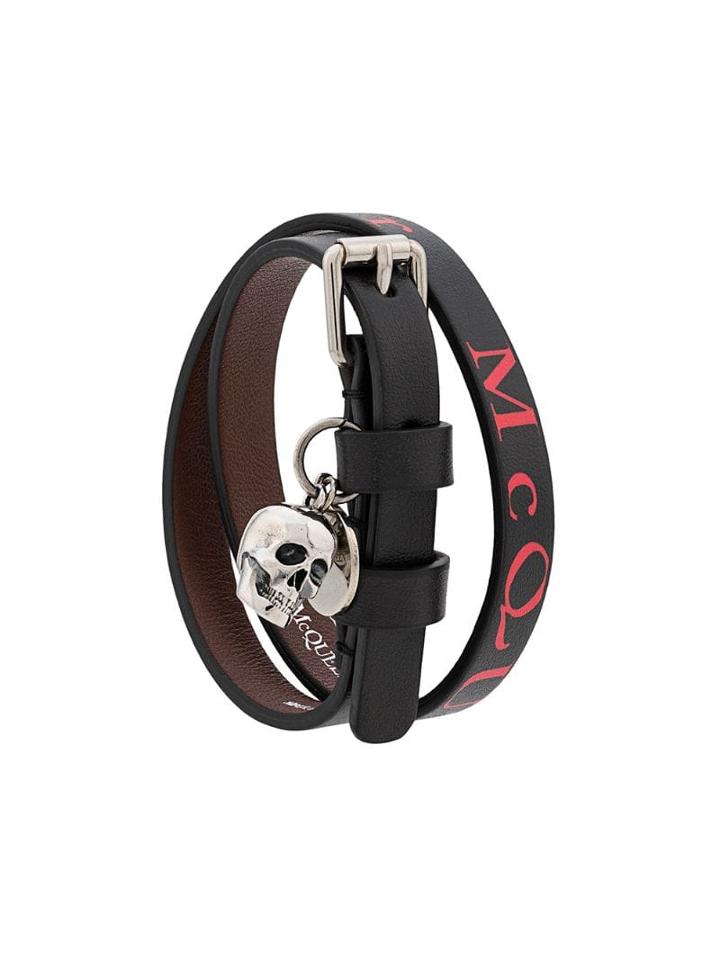 Alexander Mcqueen Logo Print Skull Charm Bracelet - Black