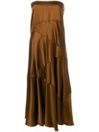 Romeo Gigli Vintage Strapless Flared Midi Dress - Brown