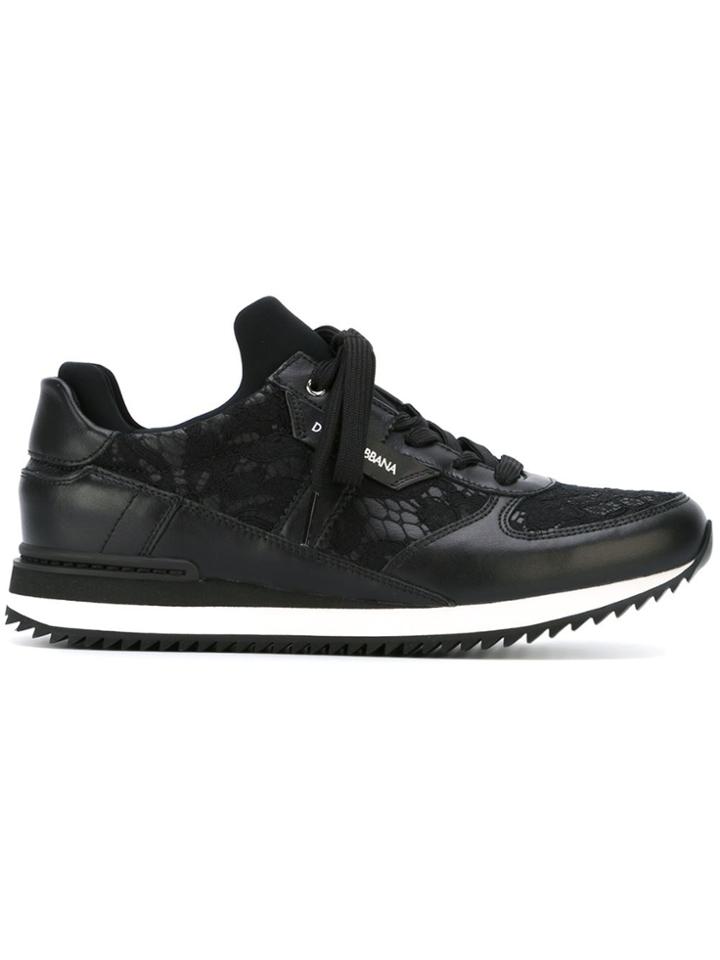 Dolce & Gabbana Lace Panel Sneakers - Black