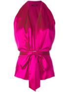 Styland Tie Waist Blouse - Pink & Purple