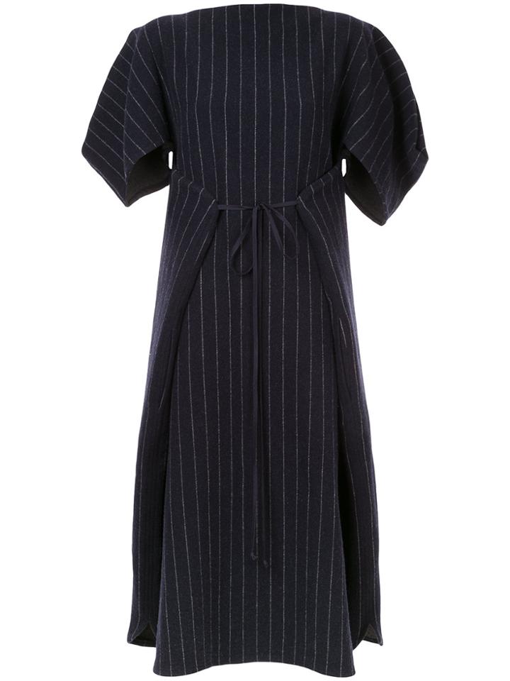 Nehera Pinstripe Dress With Tie Waist - Blue