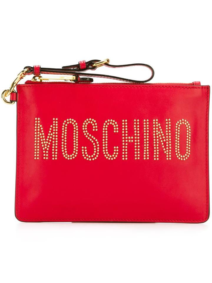 Moschino Stud Embellished Logo Clutch