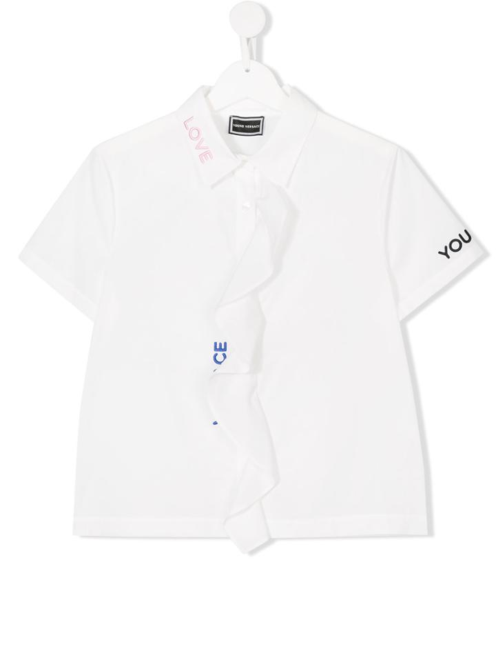 Young Versace Teeen Ruffle-trimmed Embroidered Shirt - White