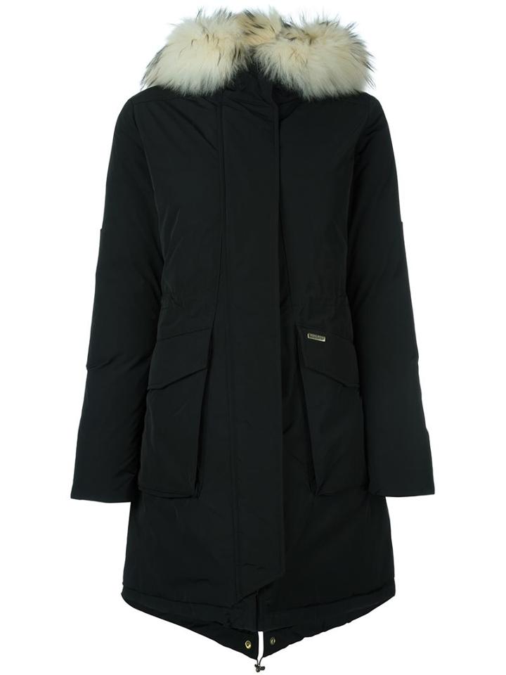 Woolrich Fur-trimmed Padded Parka, Women's, Size: Large, Black, Feather Down/polyamide/raccoon Dog