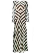 Alberta Ferretti Silk Striped Long Sleeve Evening Dress - Black