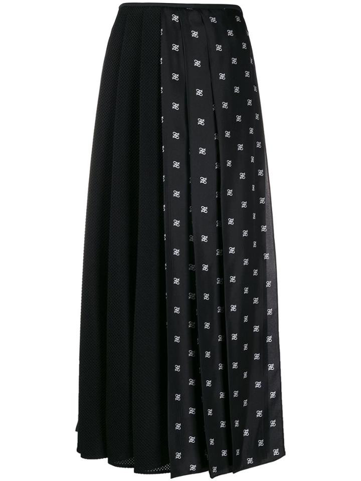 Fendi Ff Karligraphy Pleated Skirt - Black