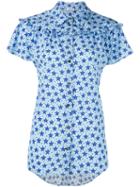 P.a.r.o.s.h. - Star Print Frill Blouse - Women - Silk/spandex/elastane - L, Blue, Silk/spandex/elastane