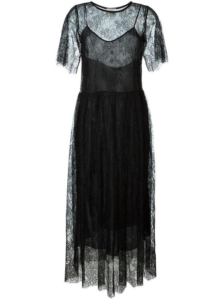Forte Forte Shortsleeved Sheer Lace Dress, Women's, Size: I, Black, Viscose/polyamide/cotton/silk
