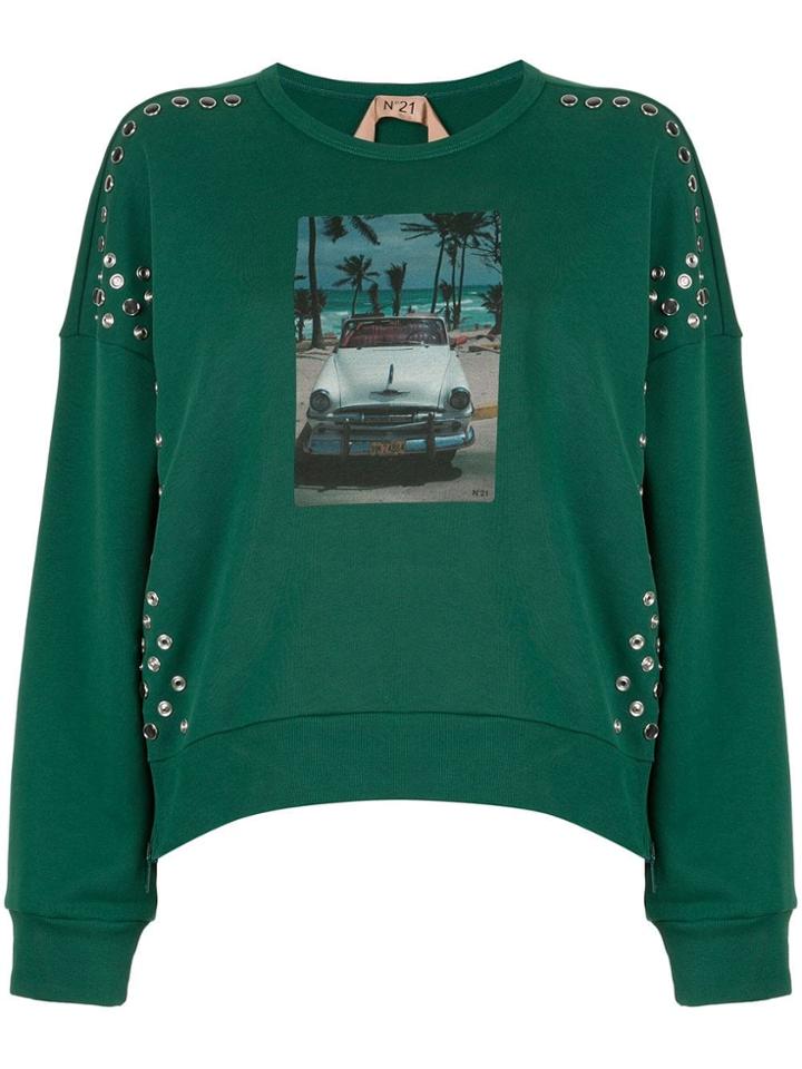 Nº21 Snap Studded Photographic Sweatshirt - Green