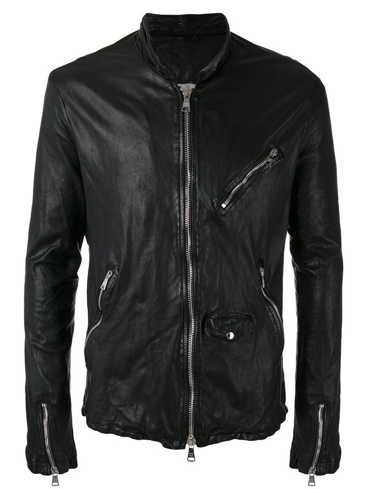 Giorgio Brato Zip Up Jacket, Men's, Size: 52, Black, Leather/nylon/linen/flax/cotton
