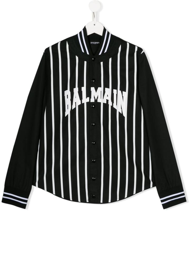 Balmain Kids Teen Logo Print Bomber Jacker - Black