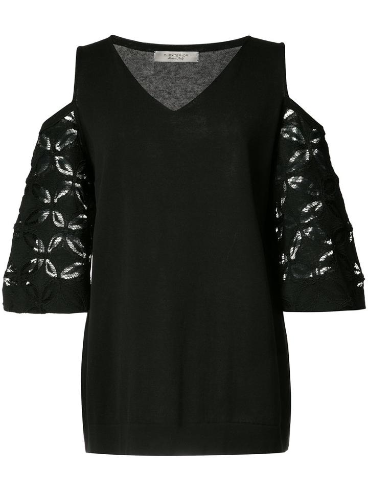 D.exterior Off-shoulder Lace Detail Blouse, Women's, Size: Small, Black, Polyester
