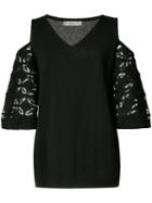 D.exterior Off-shoulder Lace Detail Blouse, Women's, Size: Small, Black, Polyester
