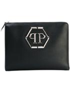 Philipp Plein - Logo Plaque Pouch - Men - Calf Leather/polyester - One Size, Black, Calf Leather/polyester