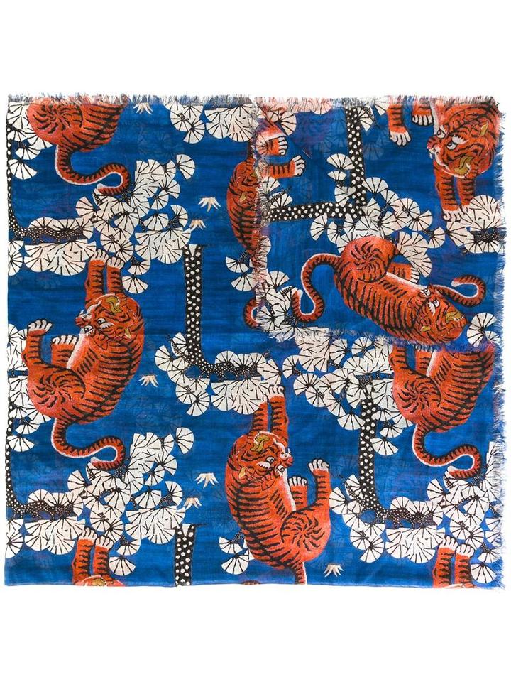 Gucci Bengal Print Scarf, Women's, Blue, Modal/silk