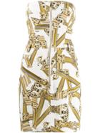 Versace Jeans Strapless Column Print Dress - White