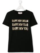 Alberta Ferretti Kids Teen Happy Slogan Print T-shirt - Black