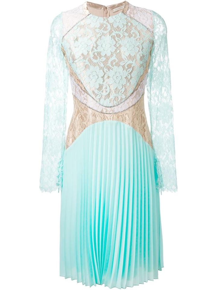 Christopher Kane Pleated Floral Lace Dress, Women's, Size: 8, Green, Silk/polyamide/polyester/viscose