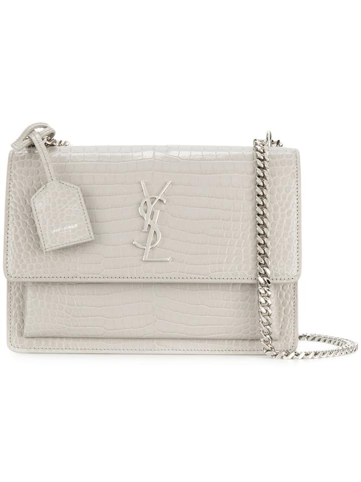 Saint Laurent Croc Effect Monogram Bag - Grey
