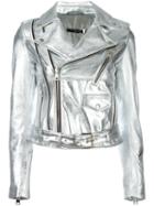 Manokhi Metallic (grey) Biker Jacket, Women's, Size: 38, Lamb Skin