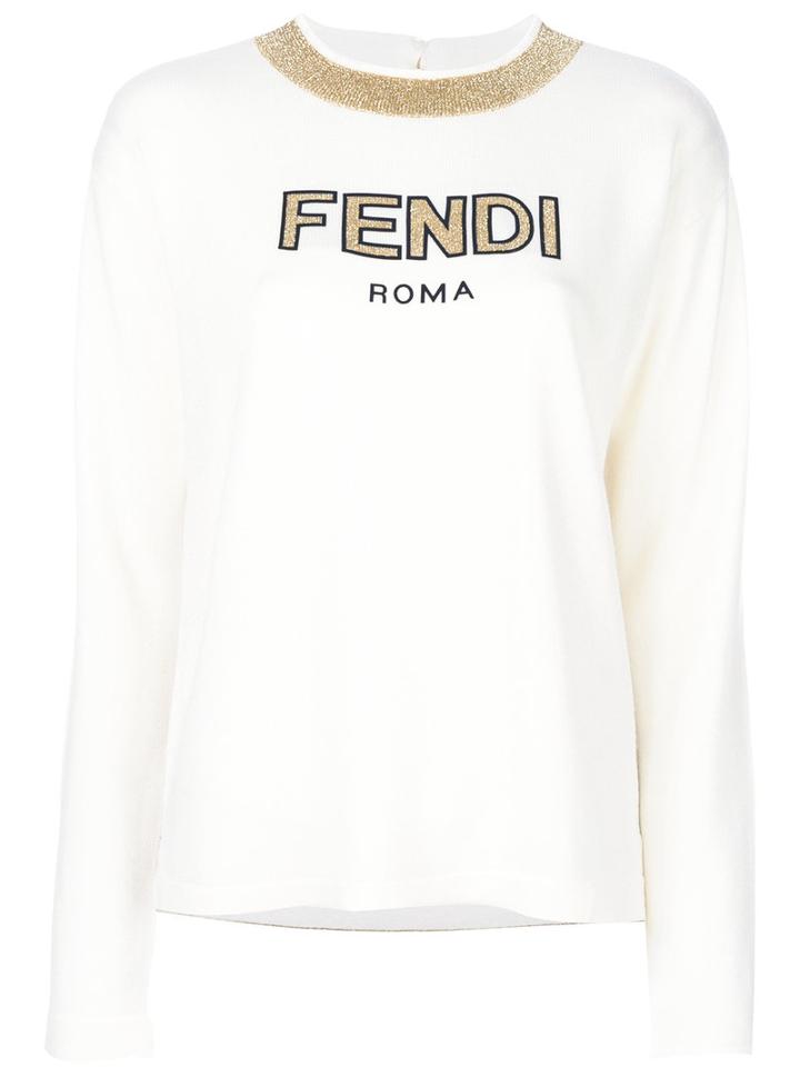 Fendi - Logo Printed Sweatshirt - Women - Virgin Wool - 40, White, Virgin Wool