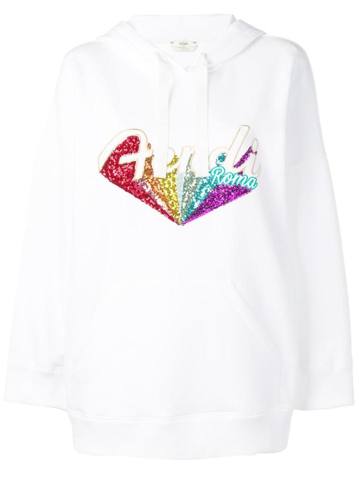 Fendi Sequin Logo Hoodie - White