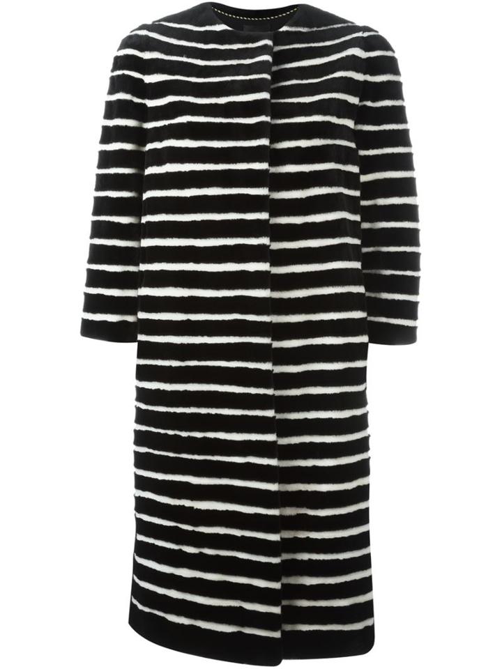 Liska Striped Mink Fur Coat, Women's, Size: S, Black, Mink Fur/polyester