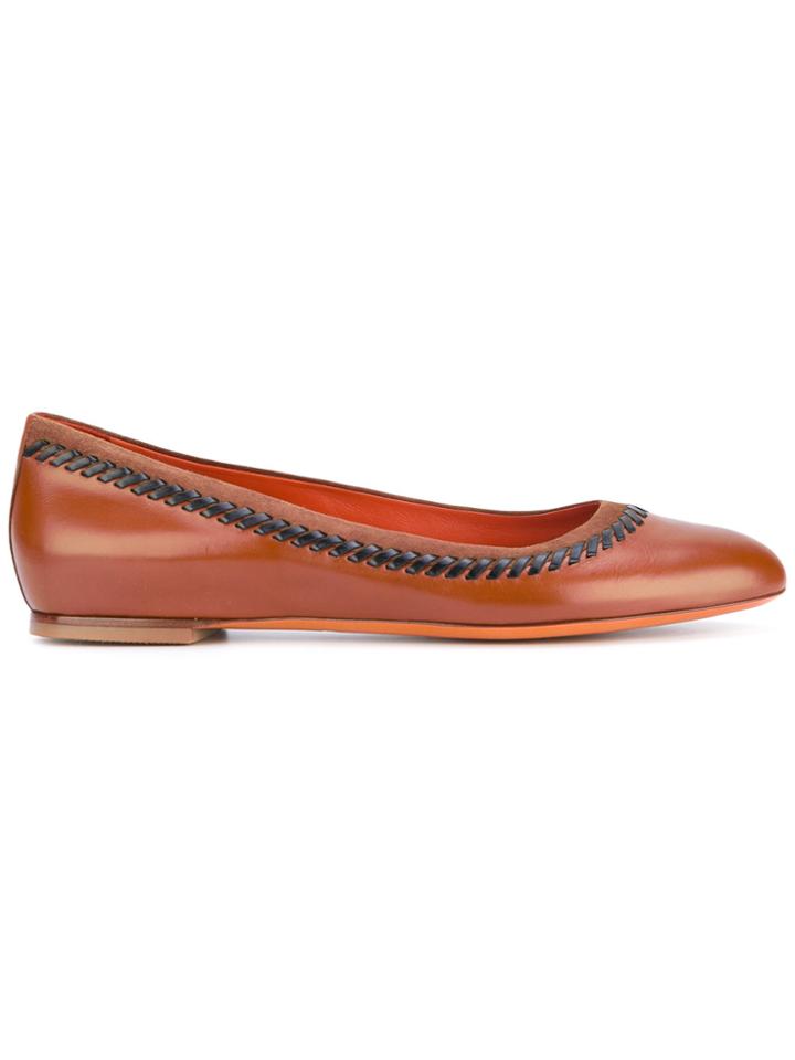 Santoni Embroidered Detail Ballerinas - Brown
