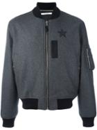 Givenchy Star Print Bomber Jacket, Men's, Size: 48, Grey, Calf Leather/polyamide/polyester/wool