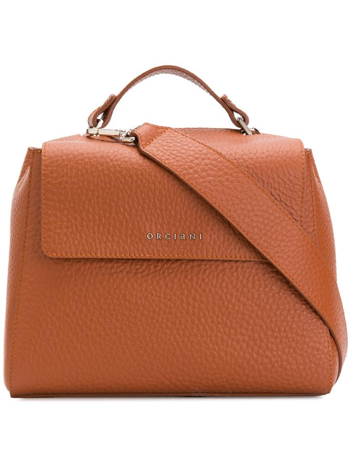 Orciani Pebbled Foldover Top Shoulder Bag - Brown