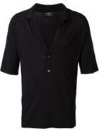 Ports 1961 Deep V Neck Polo Shirt, Men's, Size: M, Black, Polyester/viscose
