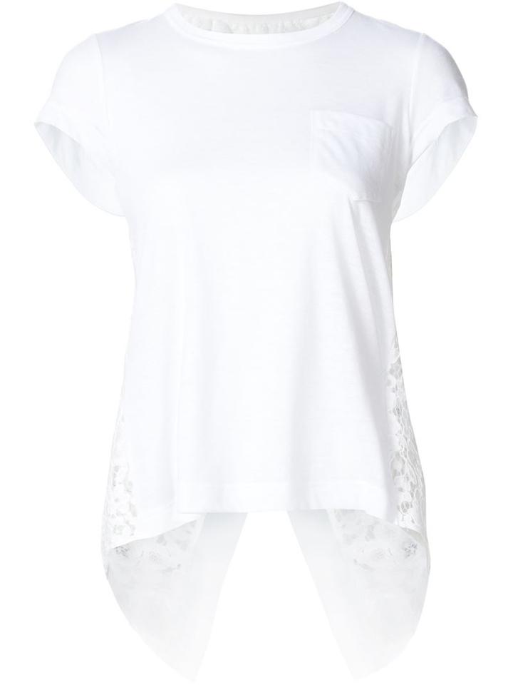 Sacai Lace Panel T-shirt, Women's, Size: 3, White, Linen/flax/polyester