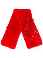 Ashish Furred Beaded Scarf, Women's, Red, Acrylic/polyester/pvc/glass