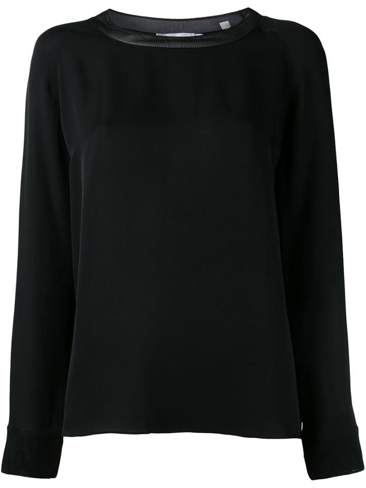 Vince Ribbed Collar Top, Women's, Size: Small, Black, Silk