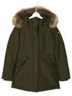 Woolrich Kids Parka Coat With Fur Trimmed Hood - Green